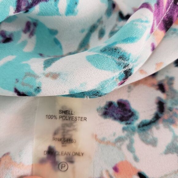 🦋3/$20 Ivanka Trump Turquoise Purple Print 3/4 Sleeve Blouse Semi Sheer V-Neck - Picture 10 of 10